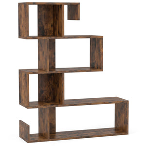 5-Tier S-Shaped Bookshelf Geometric Z-Shelf Bookcase with Open Cubes-Rustic Brown view 4