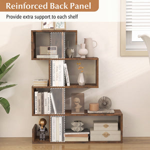 5-Tier S-Shaped Bookshelf Geometric Z-Shelf Bookcase with Open Cubes-Rustic Brown view 7