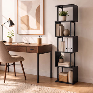 5-Tier S-Shaped Bookshelf w/ Open Cubes & Anti-toppling Kits for Living Room-Black view 2