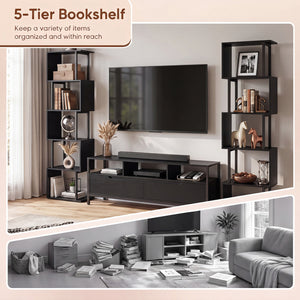 5-Tier S-Shaped Bookshelf w/ Open Cubes & Anti-toppling Kits for Living Room-Black view 6