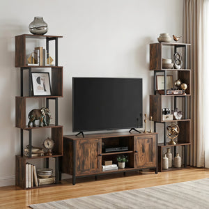 5-Tier S-Shaped Bookshelf w/ Open Cubes & Anti-toppling Kits for Living Room-Rustic Brown view 3