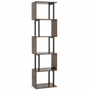 5-Tier S-Shaped Bookshelf w/ Open Cubes & Anti-toppling Kits for Living Room-Rustic Brown view 4