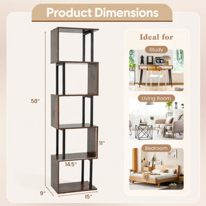 5-Tier S-Shaped Bookshelf w/ Open Cubes & Anti-toppling Kits for Living Room-Rustic Brown view 5