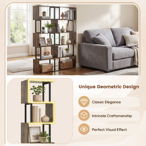 5-Tier S-Shaped Bookshelf w/ Open Cubes & Anti-toppling Kits for Living Room-Rustic Brown view 9