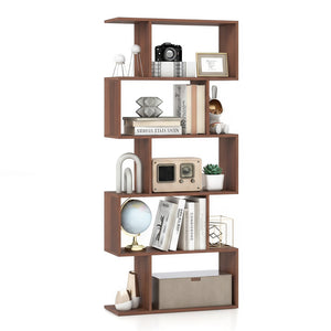 5-Tier S-Shaped Bookshelf with Anti-Tip Kit for Living Room Home Office-Walnut view 3