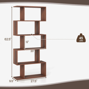 5-Tier S-Shaped Bookshelf with Anti-Tip Kit for Living Room Home Office-Walnut view 4