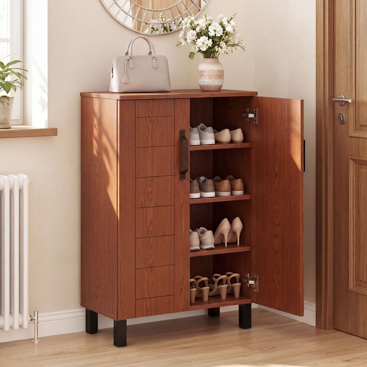 5-Tier Shoe Storage Cabinet Freestanding Wooden Shoe Rack Organizer-Brown view 2