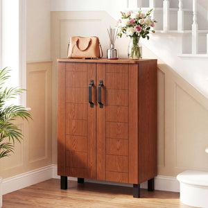 5-Tier Shoe Storage Cabinet Freestanding Wooden Shoe Rack Organizer-Brown view 3