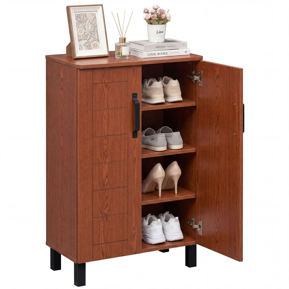 5-Tier Shoe Storage Cabinet Freestanding Wooden Shoe Rack Organizer-Brown view 4