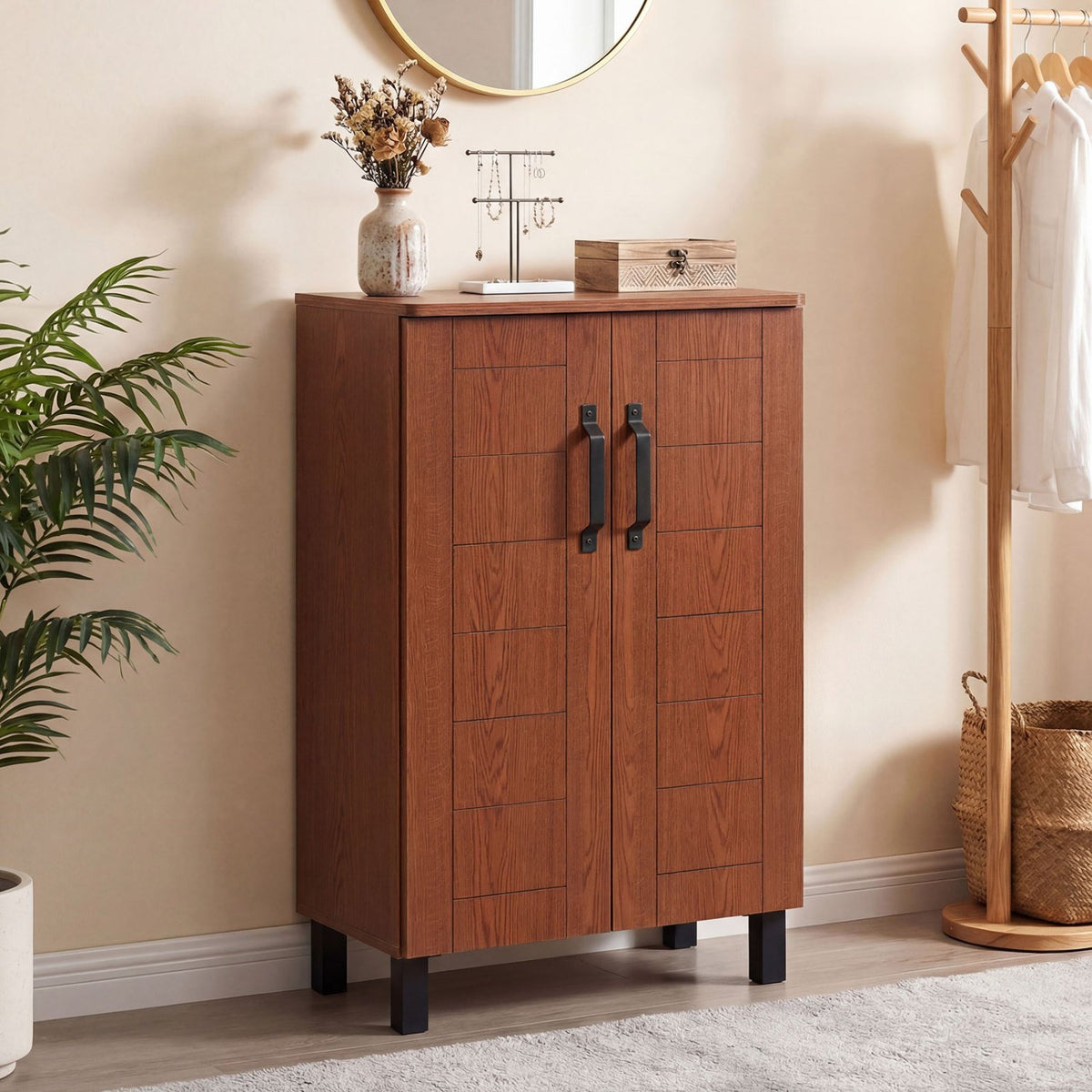 5-Tier Shoe Storage Cabinet Freestanding Wooden Shoe Rack Organizer-Brown view 6