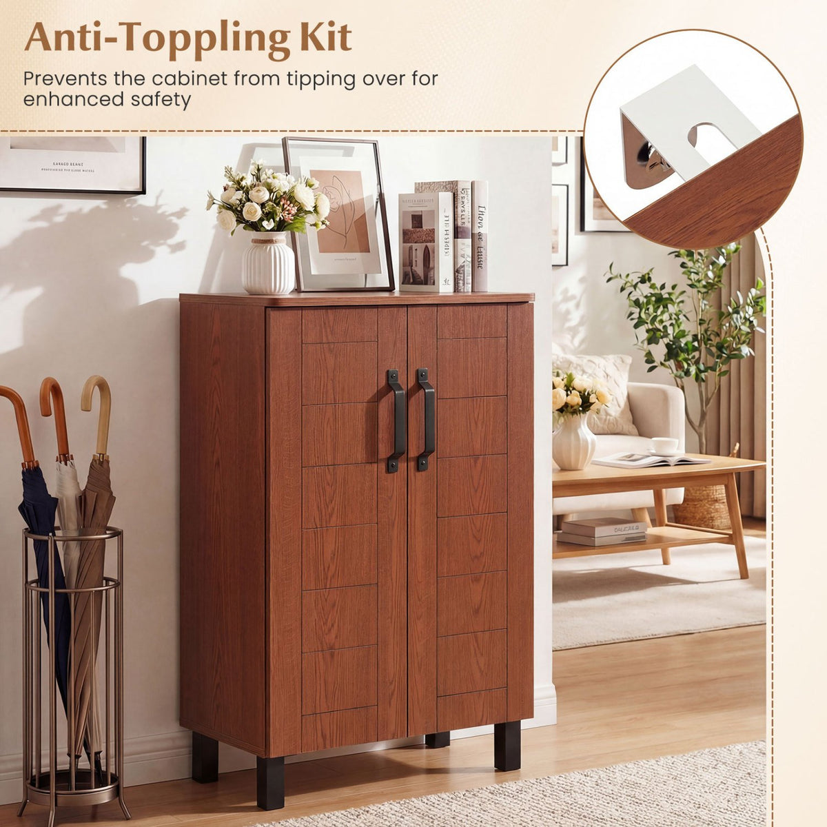 5-Tier Shoe Storage Cabinet Freestanding Wooden Shoe Rack Organizer-Brown view 9