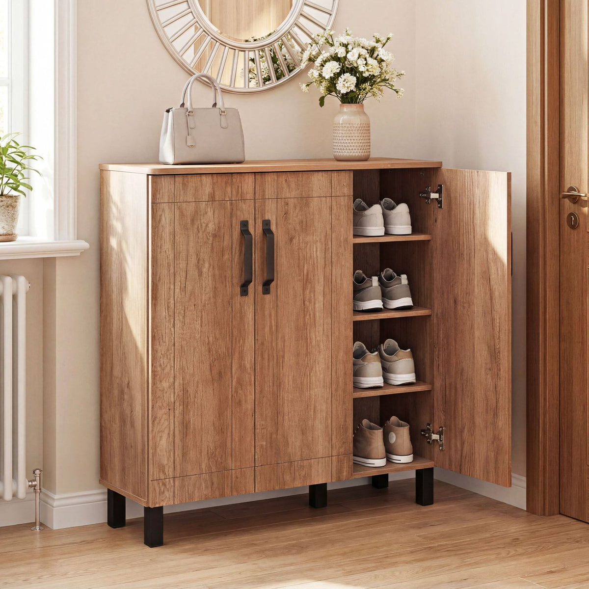 5-Tier Shoe Storage Cabinet Freestanding Shoe Rack Organizer for Entryway-Oak view 2