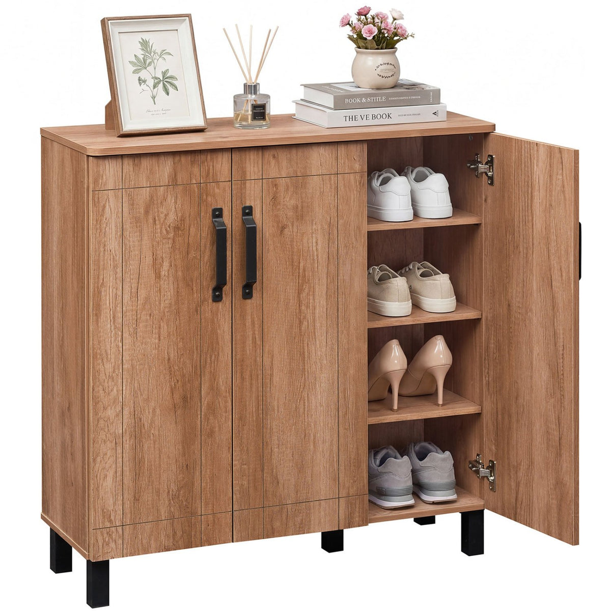 5-Tier Shoe Storage Cabinet Freestanding Shoe Rack Organizer for Entryway-Oak view 4