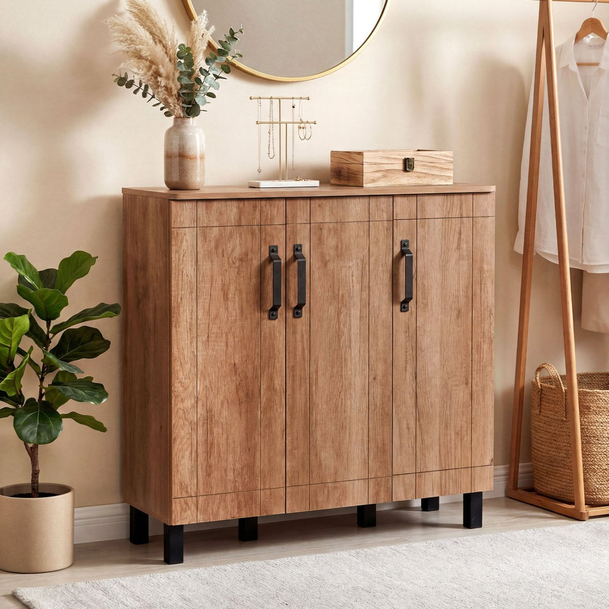 5-Tier Shoe Storage Cabinet Freestanding Shoe Rack Organizer for Entryway-Oak view 6