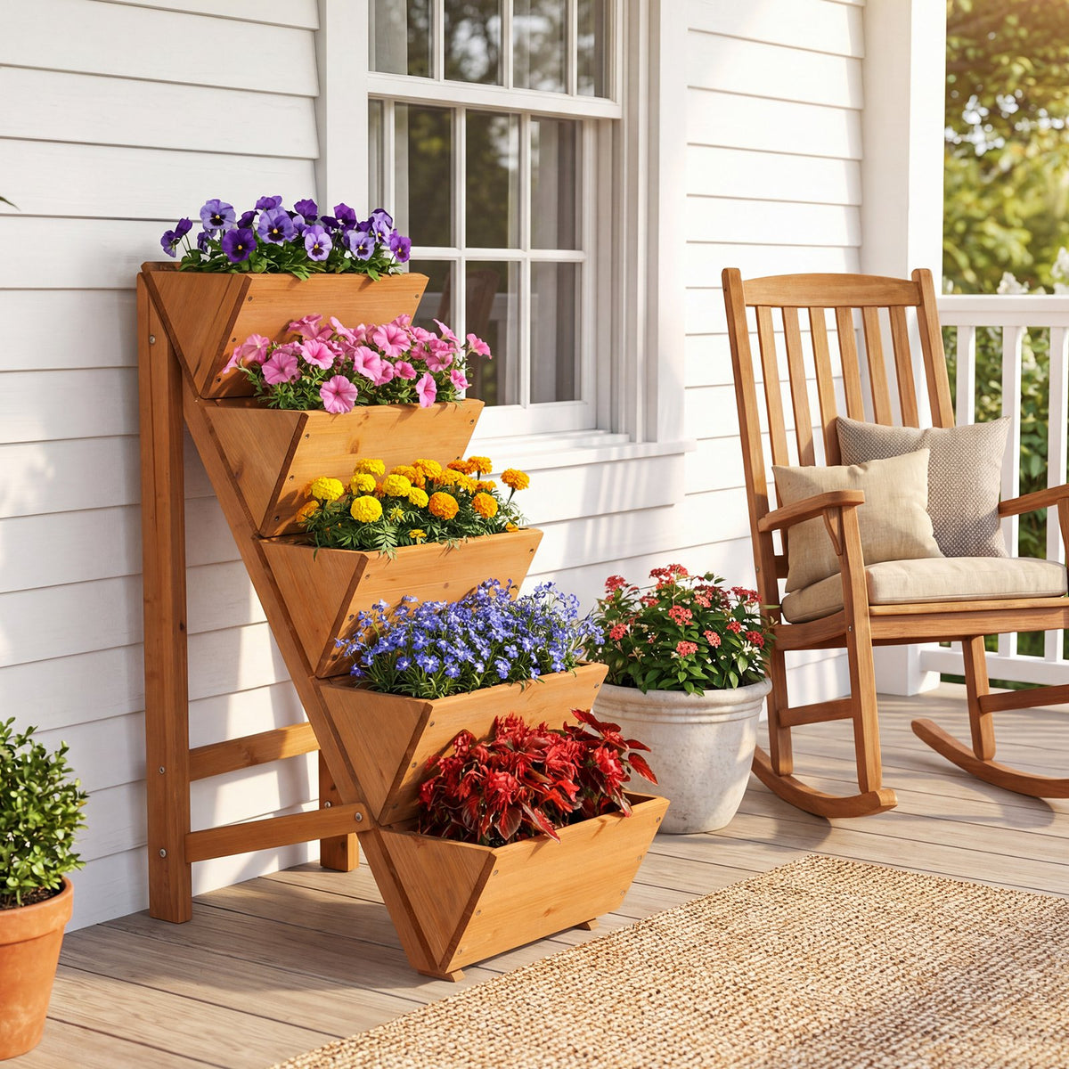 5-tier Vertical Raised Garden Bed Wood Elevated Planter Box with Legs-Orange view 2