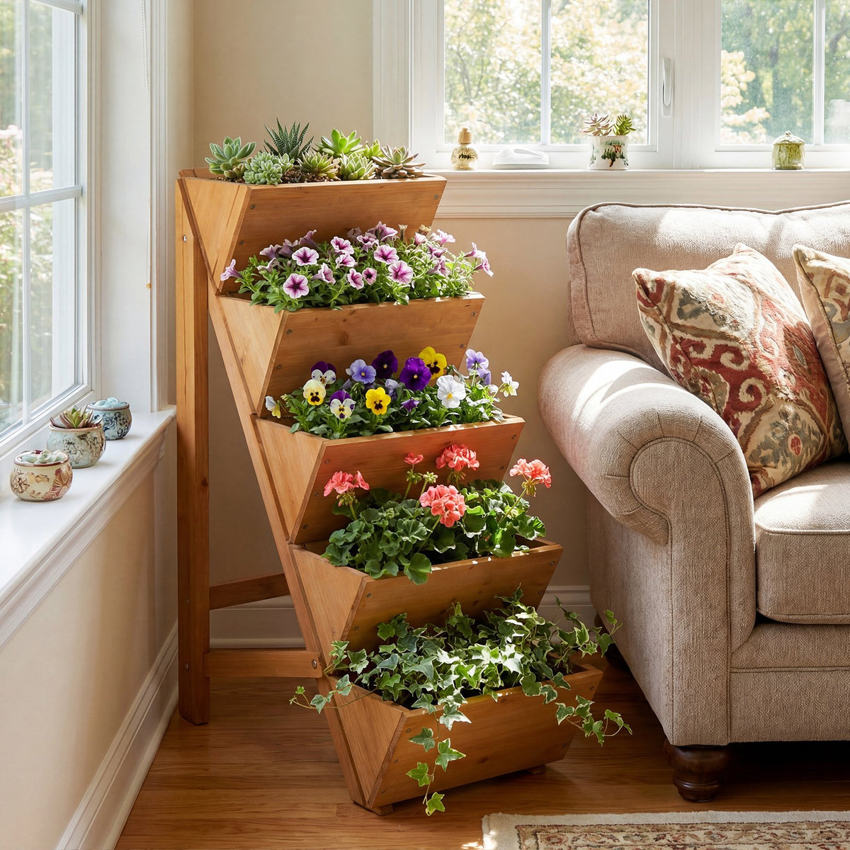 5-tier Vertical Raised Garden Bed Wood Elevated Planter Box with Legs-Orange view 3