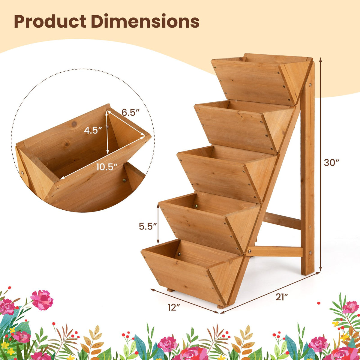 5-tier Vertical Raised Garden Bed Wood Elevated Planter Box with Legs-Orange view 4