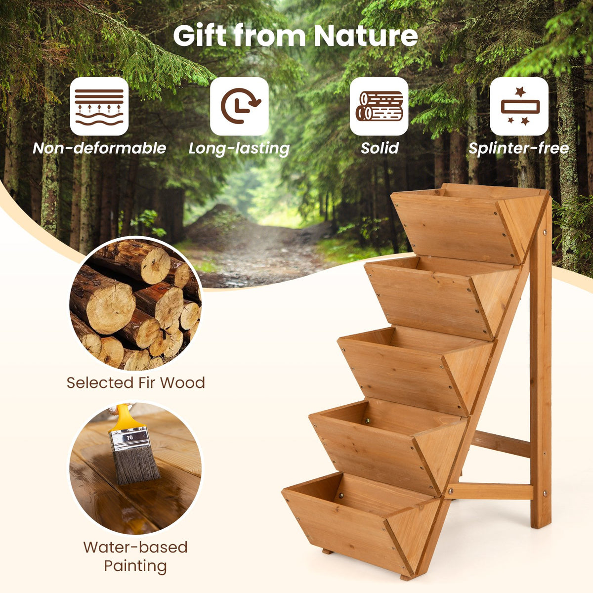 5-tier Vertical Raised Garden Bed Wood Elevated Planter Box with Legs-Orange view 7
