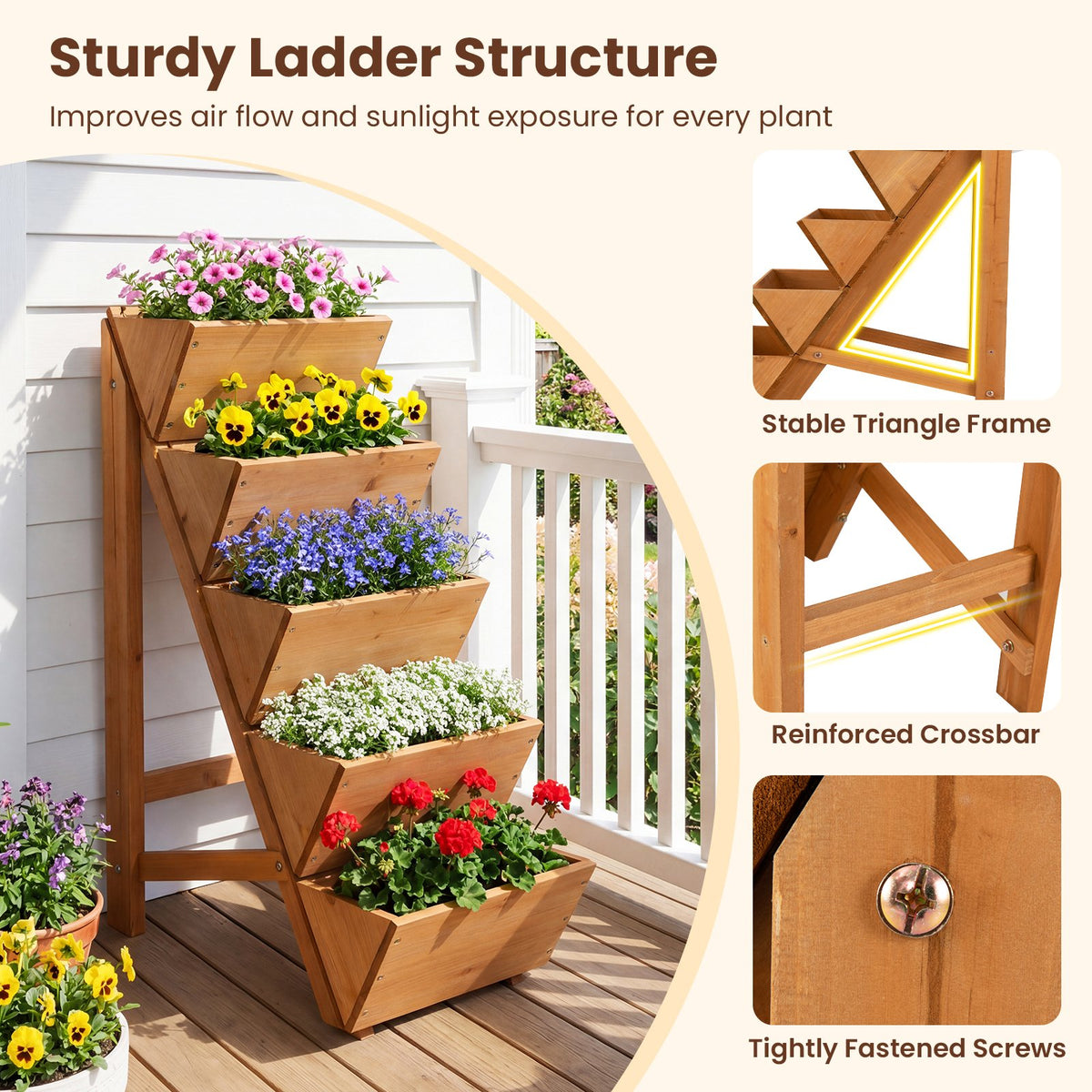 5-tier Vertical Raised Garden Bed Wood Elevated Planter Box with Legs-Orange view 9