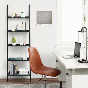 5-Tier Wall-leaning Ladder Shelf Display Rack for Plants and Books-Black view 2