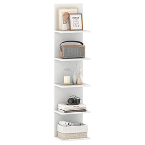 5-Tier Wall Mounted Shelf Unit with Wood Grain-White