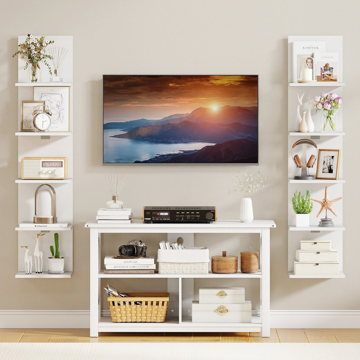 5-Tier Wall Mounted Shelf Unit with Wood Grain-White view 7