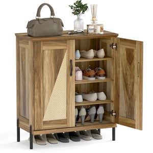 5-Tier Wooden Farmhouse Shoe Cabinet with Woven Rattan Doors-Natural view 4