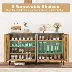 5-Tier Wooden Farmhouse Shoe Cabinet with Woven Rattan Doors-Natural view 6