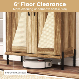 5-Tier Wooden Farmhouse Shoe Cabinet with Woven Rattan Doors-Natural view 7
