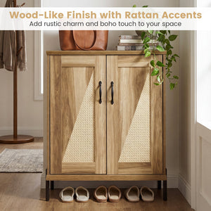 5-Tier Wooden Farmhouse Shoe Cabinet with Woven Rattan Doors-Natural view 8