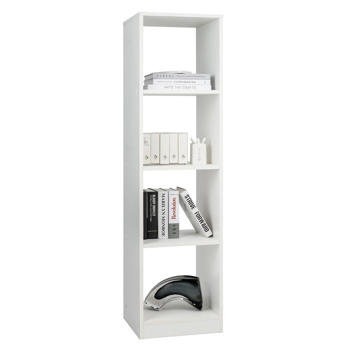 5 Tiers 4-Cube Narrow Bookshelf with 4 Anti-Tipping Kits-White view 4