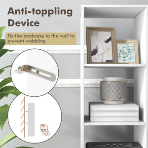5 Tiers 4-Cube Narrow Bookshelf with 4 Anti-Tipping Kits-White view 9