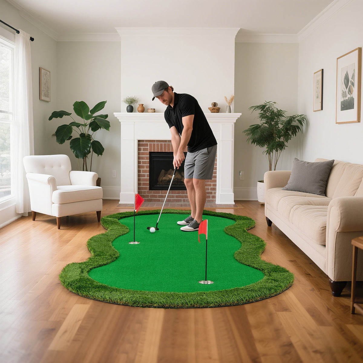 5 x 10 Feet Golf Practice Putting Green Mat with 3 Holes and Golf Balls for Home Office Backyard view 2