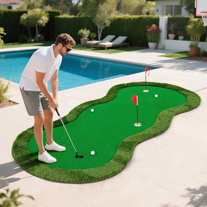 5 x 10 Feet Golf Practice Putting Green Mat with 3 Holes and Golf Balls for Home Office Backyard view 3