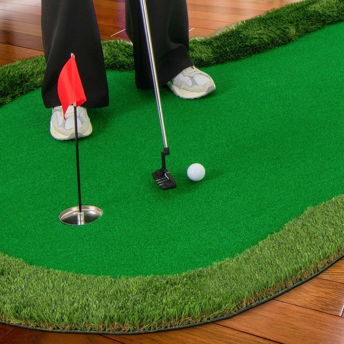 5 x 10 Feet Golf Practice Putting Green Mat with 3 Holes and Golf Balls for Home Office Backyard view 6