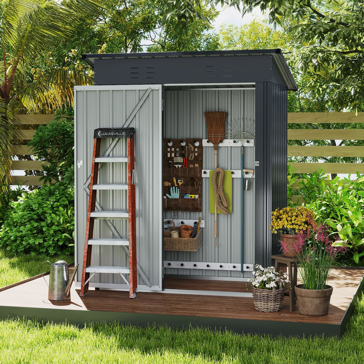 5 x 3 Feet Outdoor Storage Shed with Sloped Roof and Lockable Door-Gray view 2
