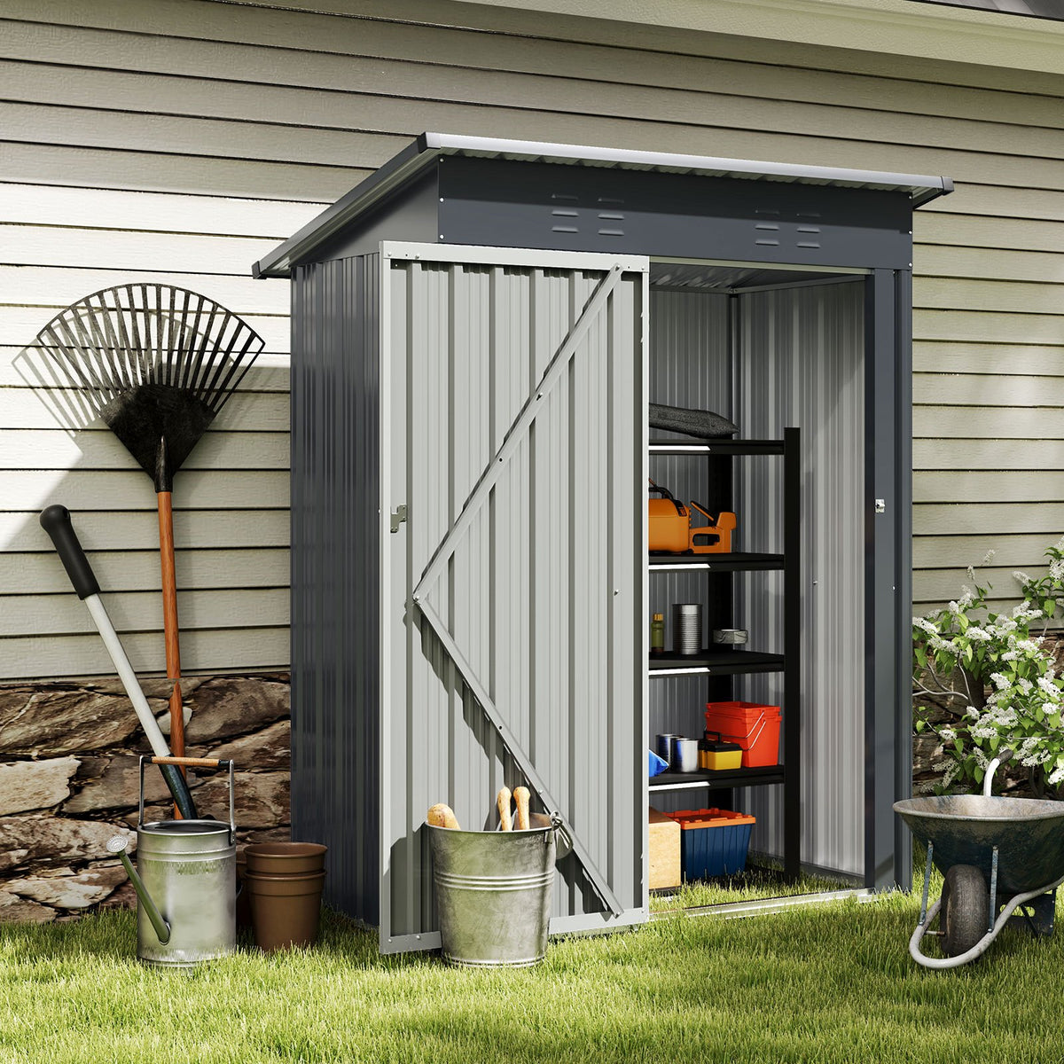 5 x 3 Feet Outdoor Storage Shed with Sloped Roof and Lockable Door-Gray view 3