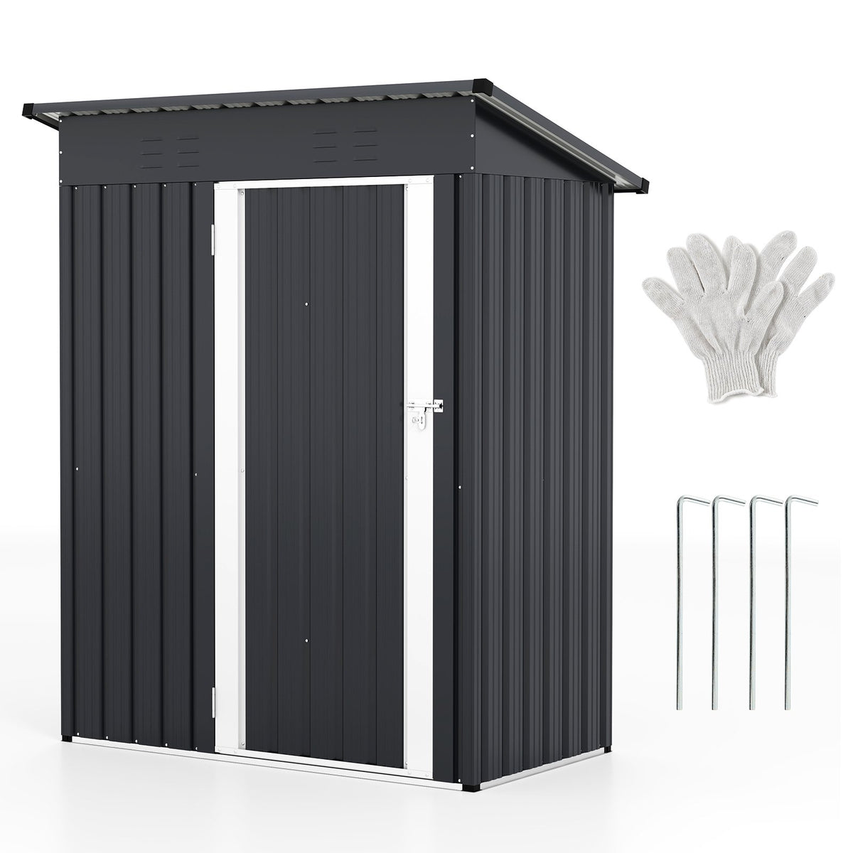 5 x 3 Feet Outdoor Storage Shed with Sloped Roof and Lockable Door-Gray view 4