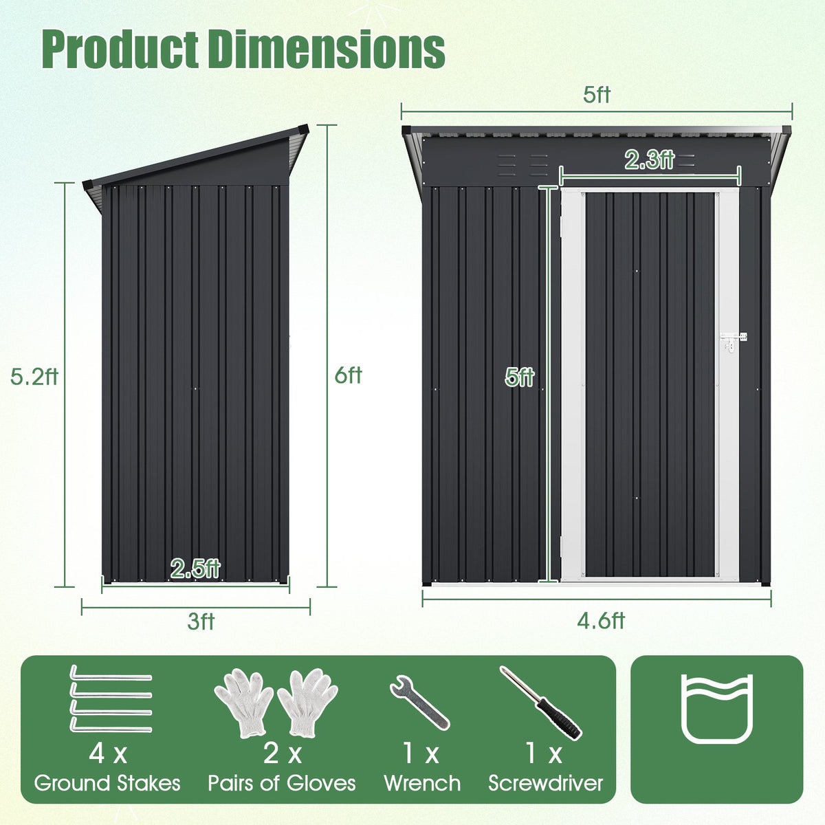 5 x 3 Feet Outdoor Storage Shed with Sloped Roof and Lockable Door-Gray view 5
