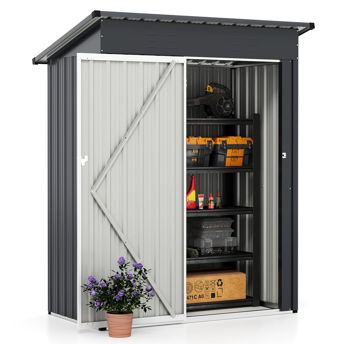 5 x 3 Feet Outdoor Storage Shed with Sloped Roof and Lockable Door-Gray view 7