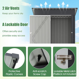 5 x 3 Feet Outdoor Storage Shed with Sloped Roof and Lockable Door-Gray view 8