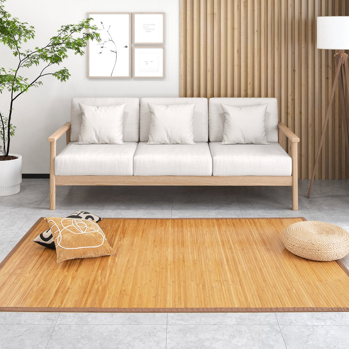 5 x 8 Feet Bamboo Floor Mat with Anti-Slip Backing for Living Room Bedroom view 2