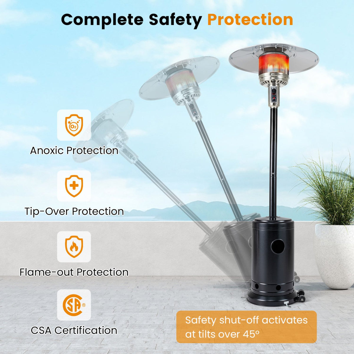 50 000 BTU Patio Propane Gas Heater with Stainless Steel Burner-Black view 8