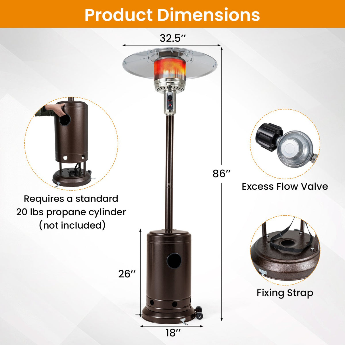 50 000 BTU Patio Propane Gas Heater with Stainless Steel Burner-Bronze view 4