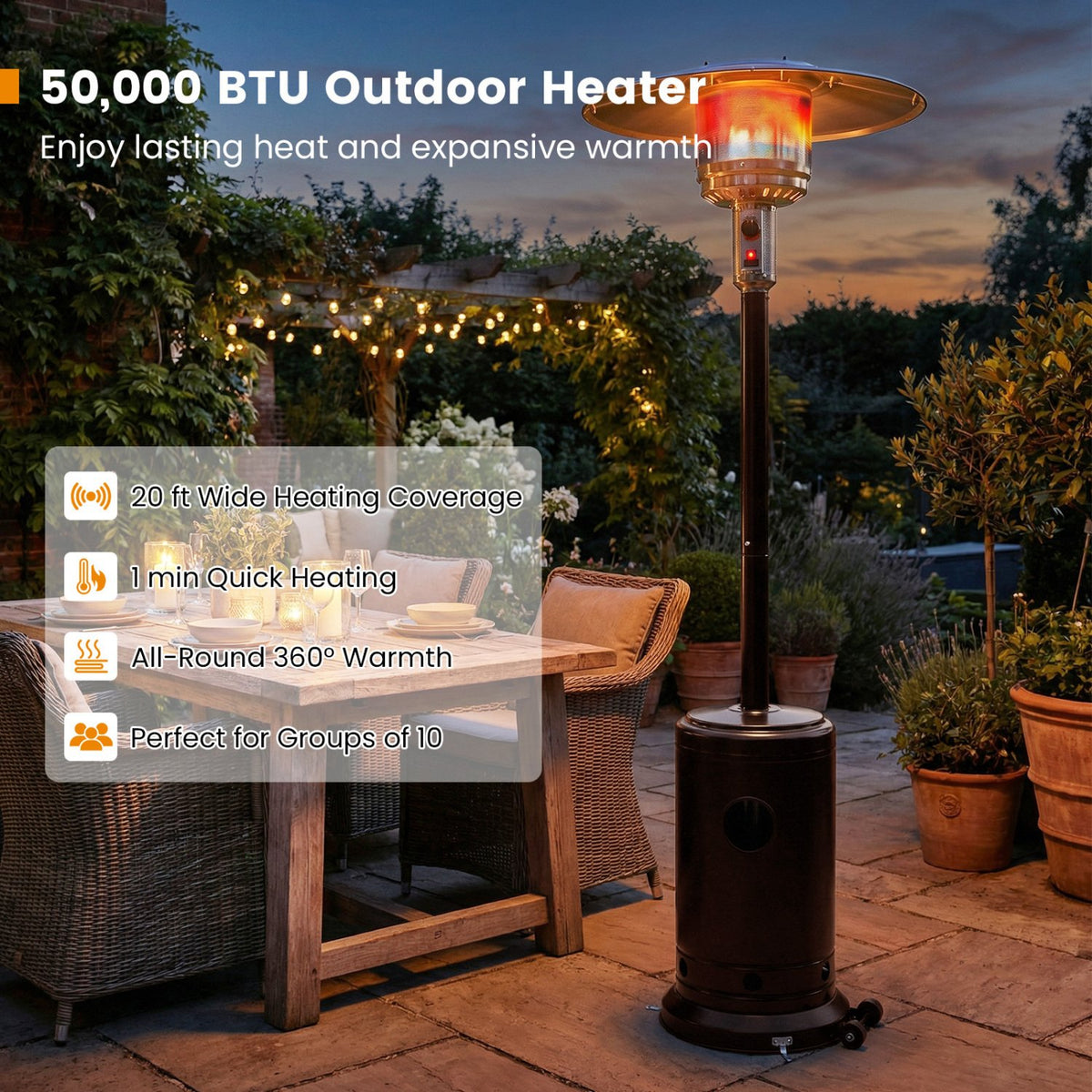 50 000 BTU Patio Propane Gas Heater with Stainless Steel Burner-Bronze view 6