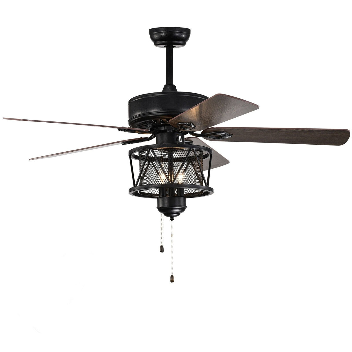 50 Inches Ceiling Fan with Lights Reversible Blades and Pull Chain Control-Black view 3