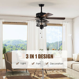 50 Inches Ceiling Fan with Lights Reversible Blades and Pull Chain Control-Black view 5