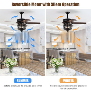 50 Inches Ceiling Fan with Lights Reversible Blades and Pull Chain Control-Black view 6
