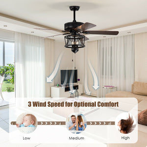 50 Inches Ceiling Fan with Lights Reversible Blades and Pull Chain Control-Black view 7