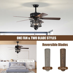 50 Inches Ceiling Fan with Lights Reversible Blades and Pull Chain Control-Black view 9